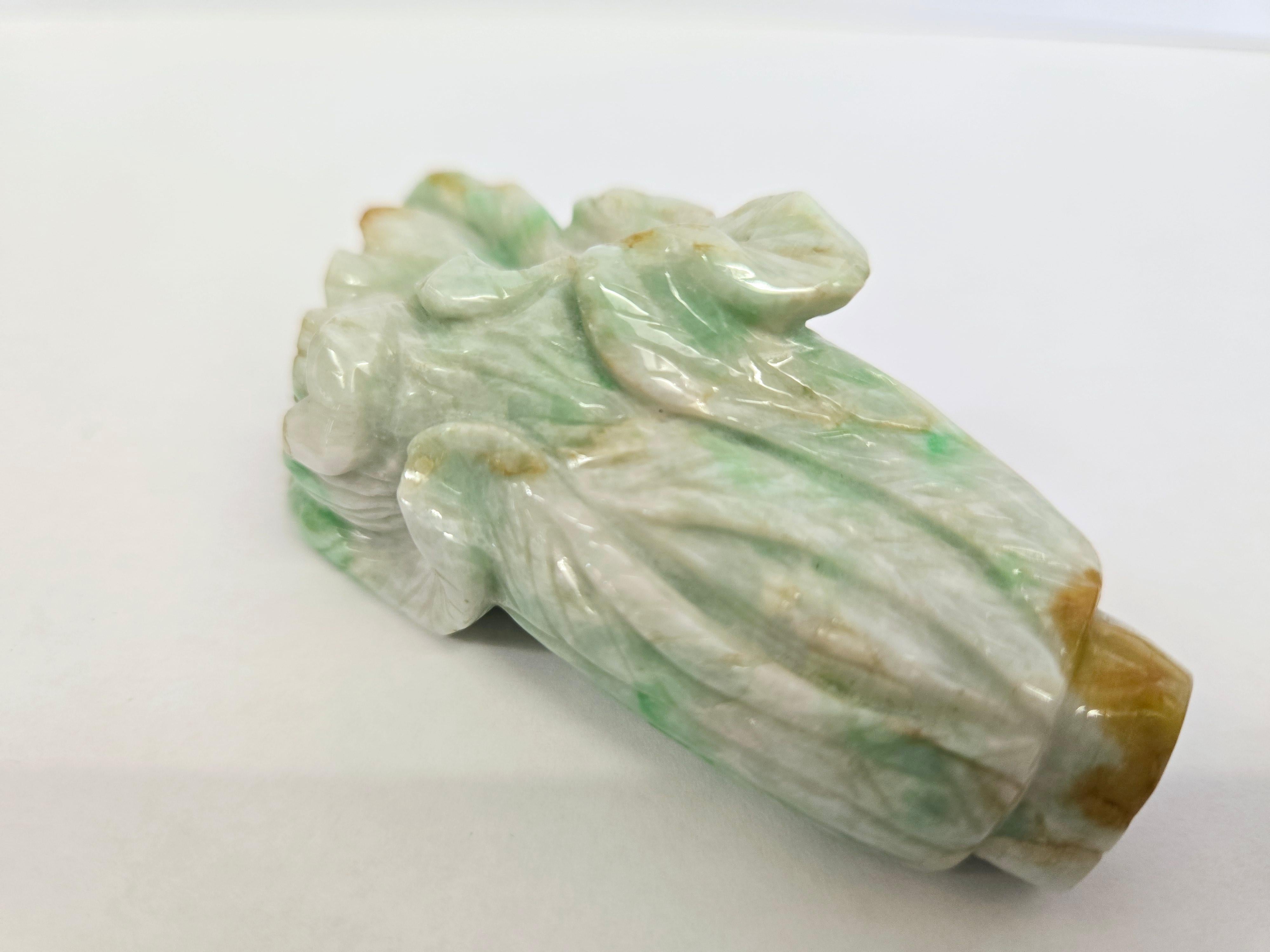 Pair of Natural Jadeite Chinese Cabbage Carvings For Sale 8
