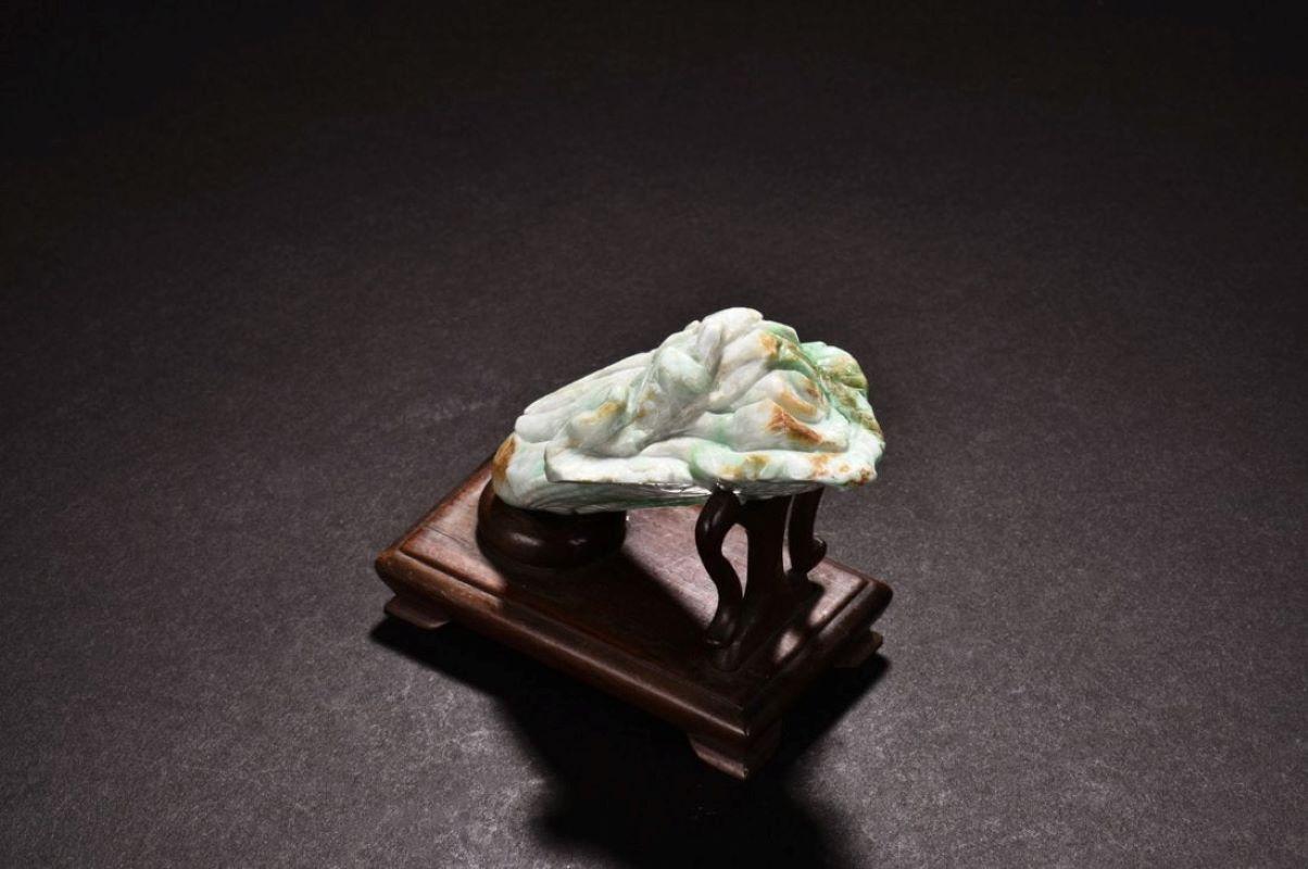 Mixed Cut Pair of Natural Jadeite Chinese Cabbage Carvings For Sale