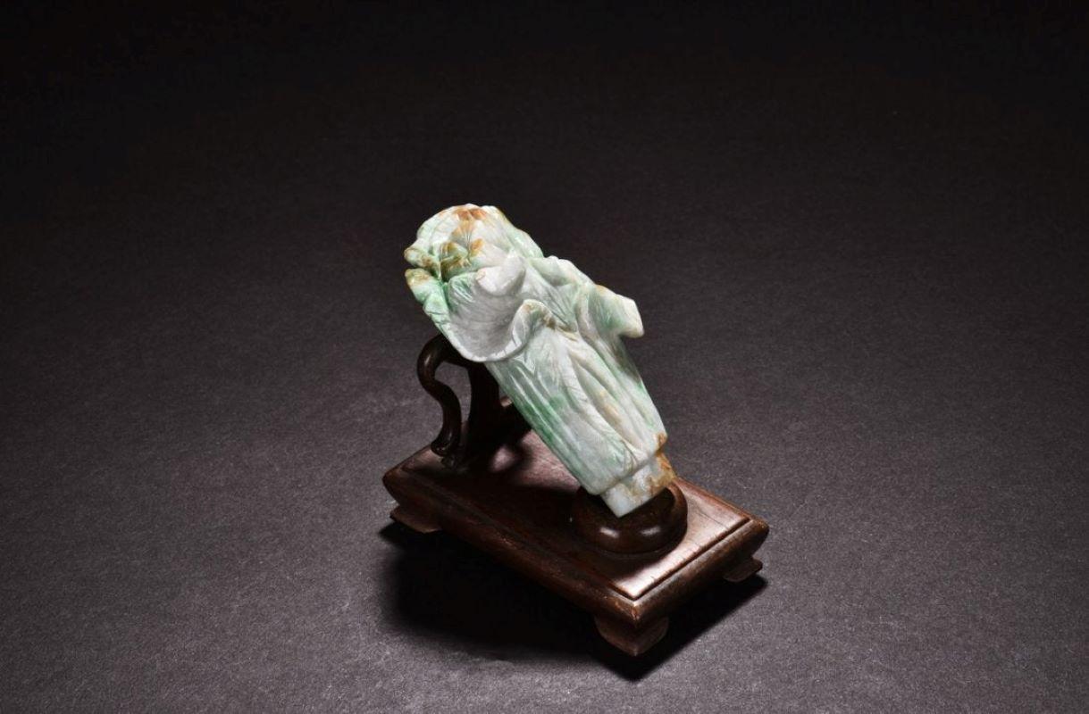 Pair of Natural Jadeite Chinese Cabbage Carvings For Sale 1