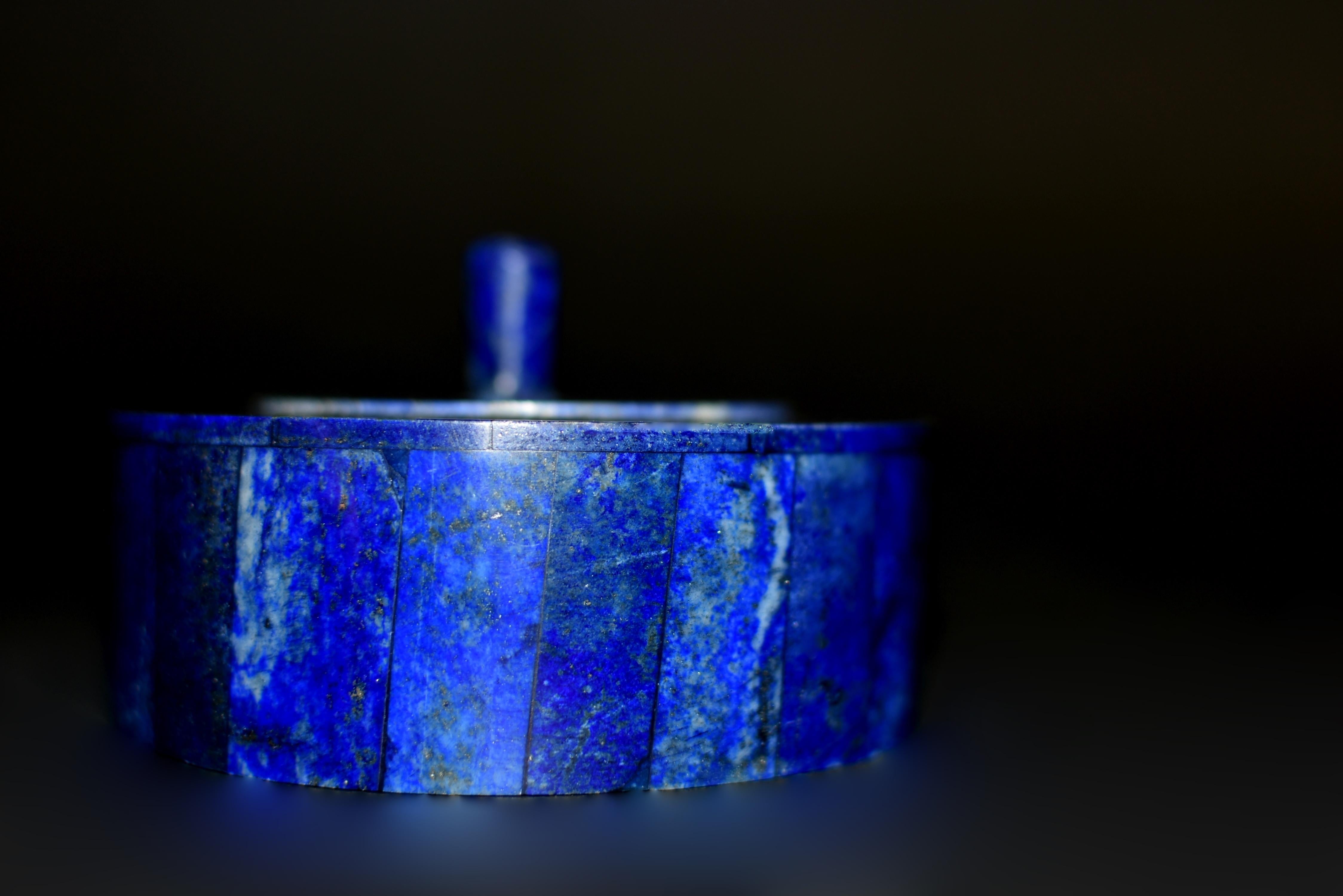 Pair of Natural Lapis Lazuli Round Boxes For Sale 9