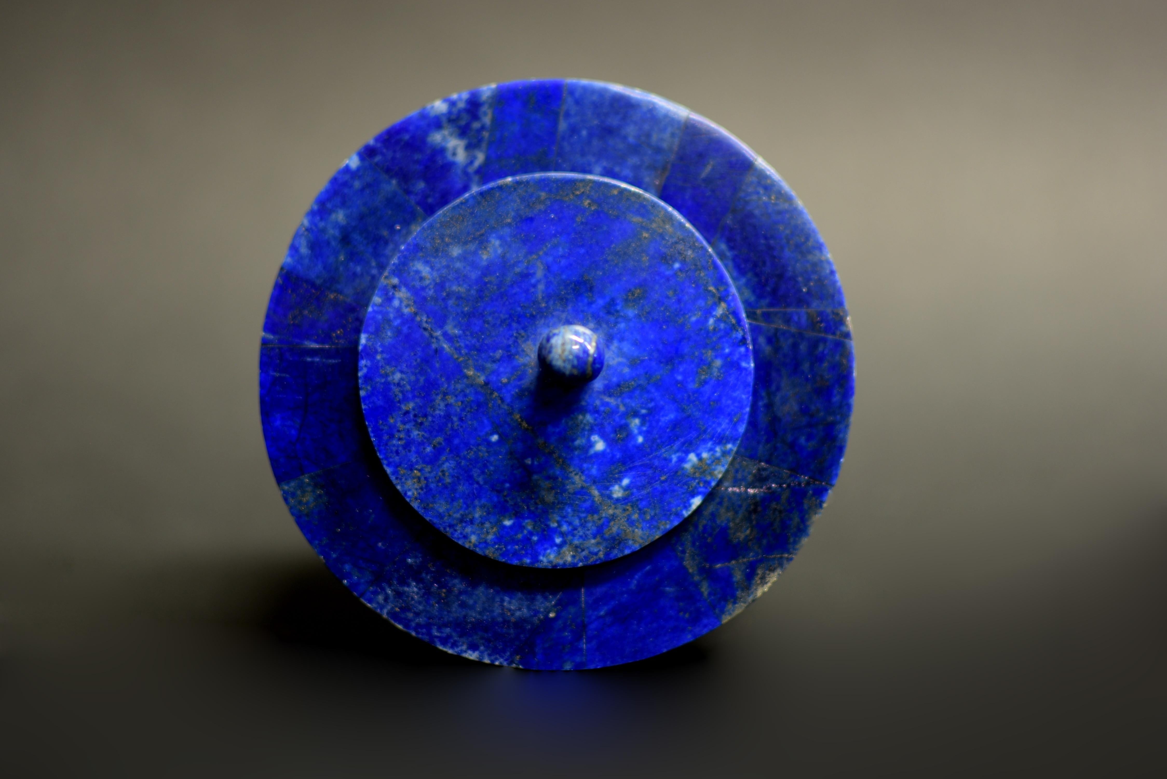 Pair of Natural Lapis Lazuli Round Boxes For Sale 10