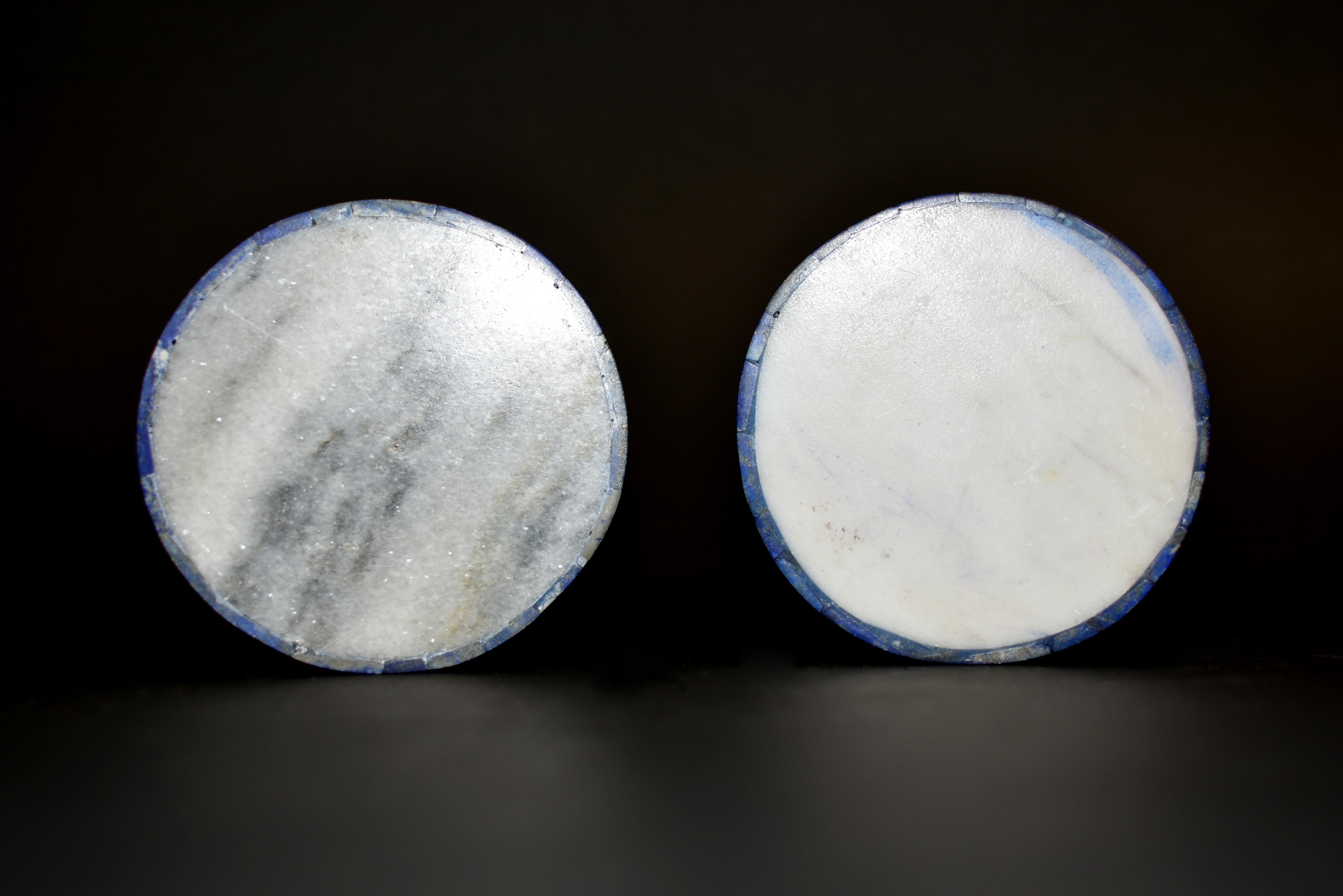 Pair of Natural Lapis Lazuli Round Boxes For Sale 14