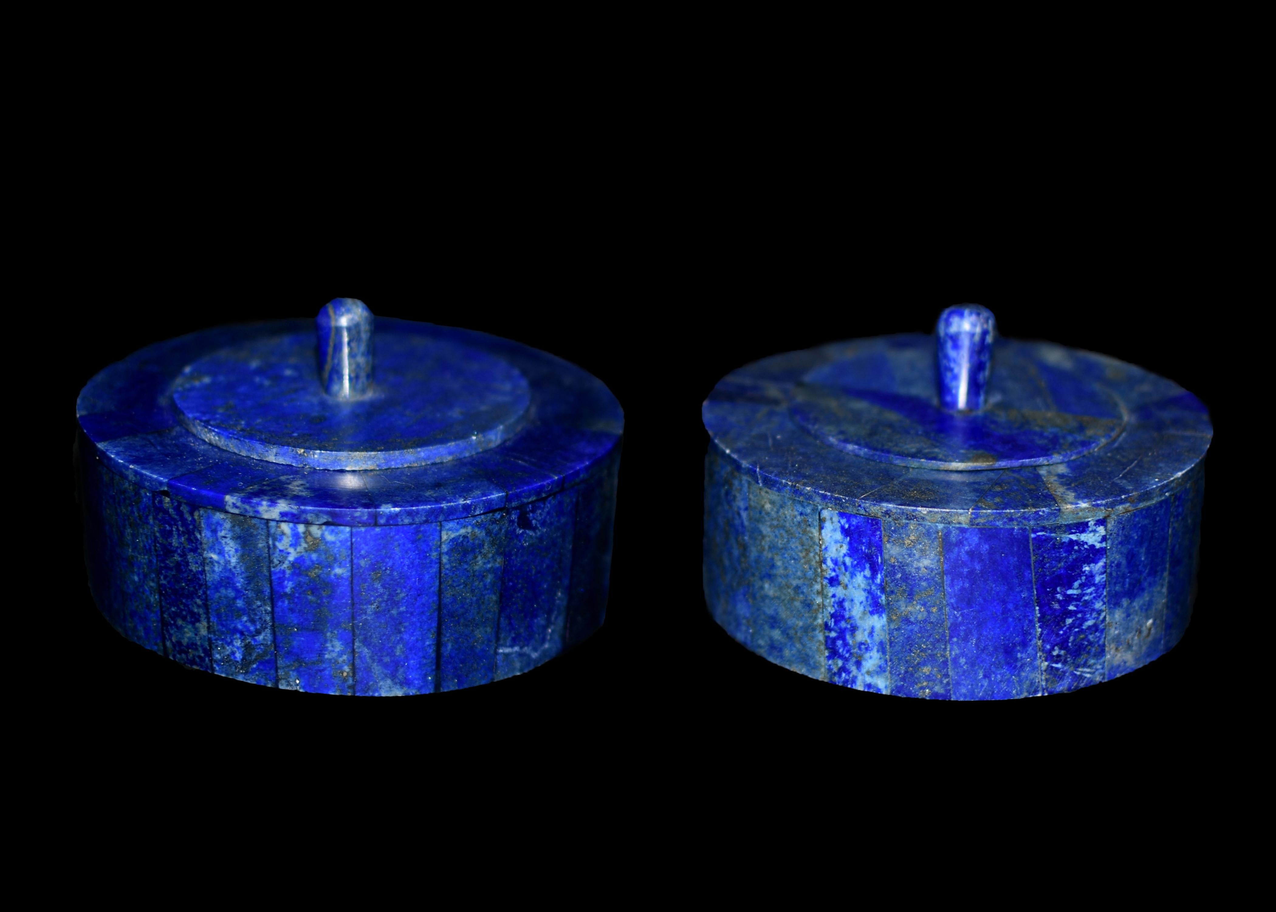 Afghan Pair of Natural Lapis Lazuli Round Boxes For Sale