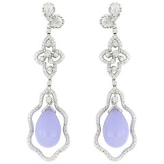 Pair of Natural Lavender Jadeite and Diamond Earrings in 18 Karat White Gold