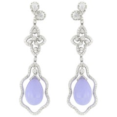 Pair of Natural Lavender Jadeite and Diamond Earrings in 18 Karat White Gold