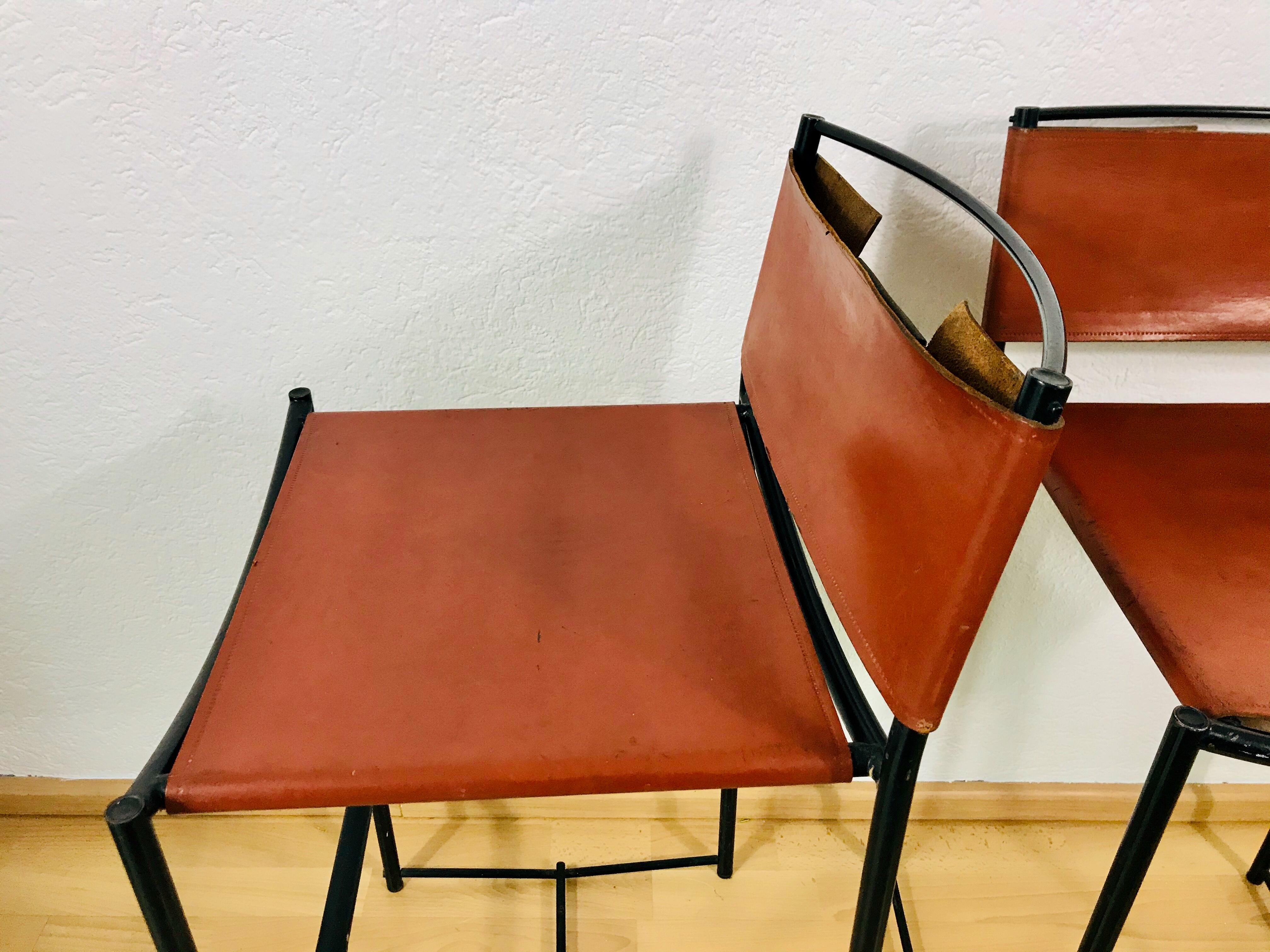Pair of Natural Leather Barstools by G. Belotti for Alias, 1970s, Italy For Sale 5