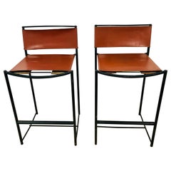 Pair of Natural Leather Barstools by G. Belotti for Alias, 1970s, Italy