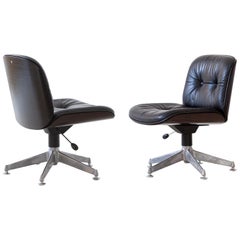 Pair of Natural Leather Office Chairs by Ico Parisi for MIM Roma, 1960s
