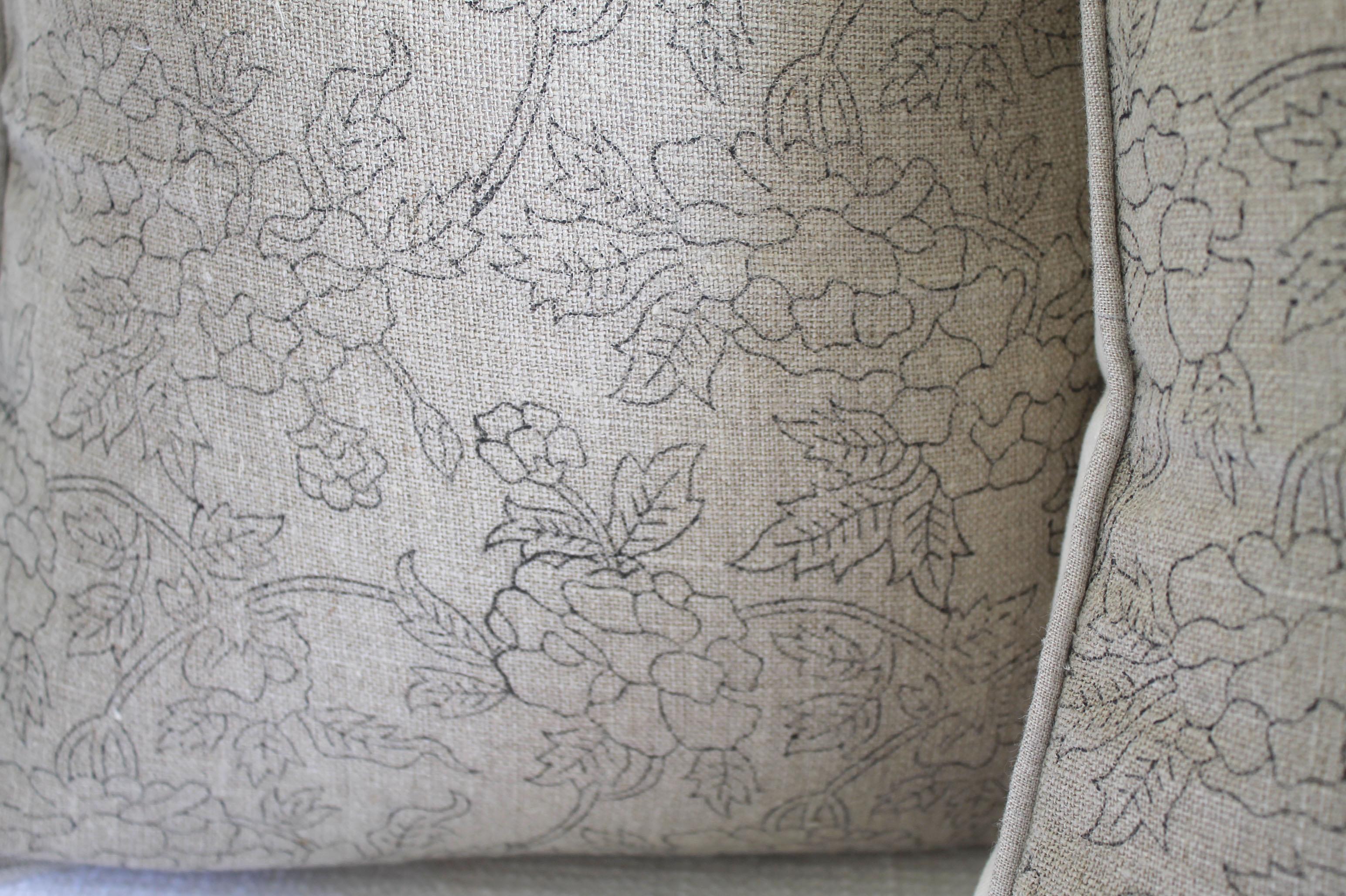 Contemporary Natural Linen Floral Accent Pillow Covers