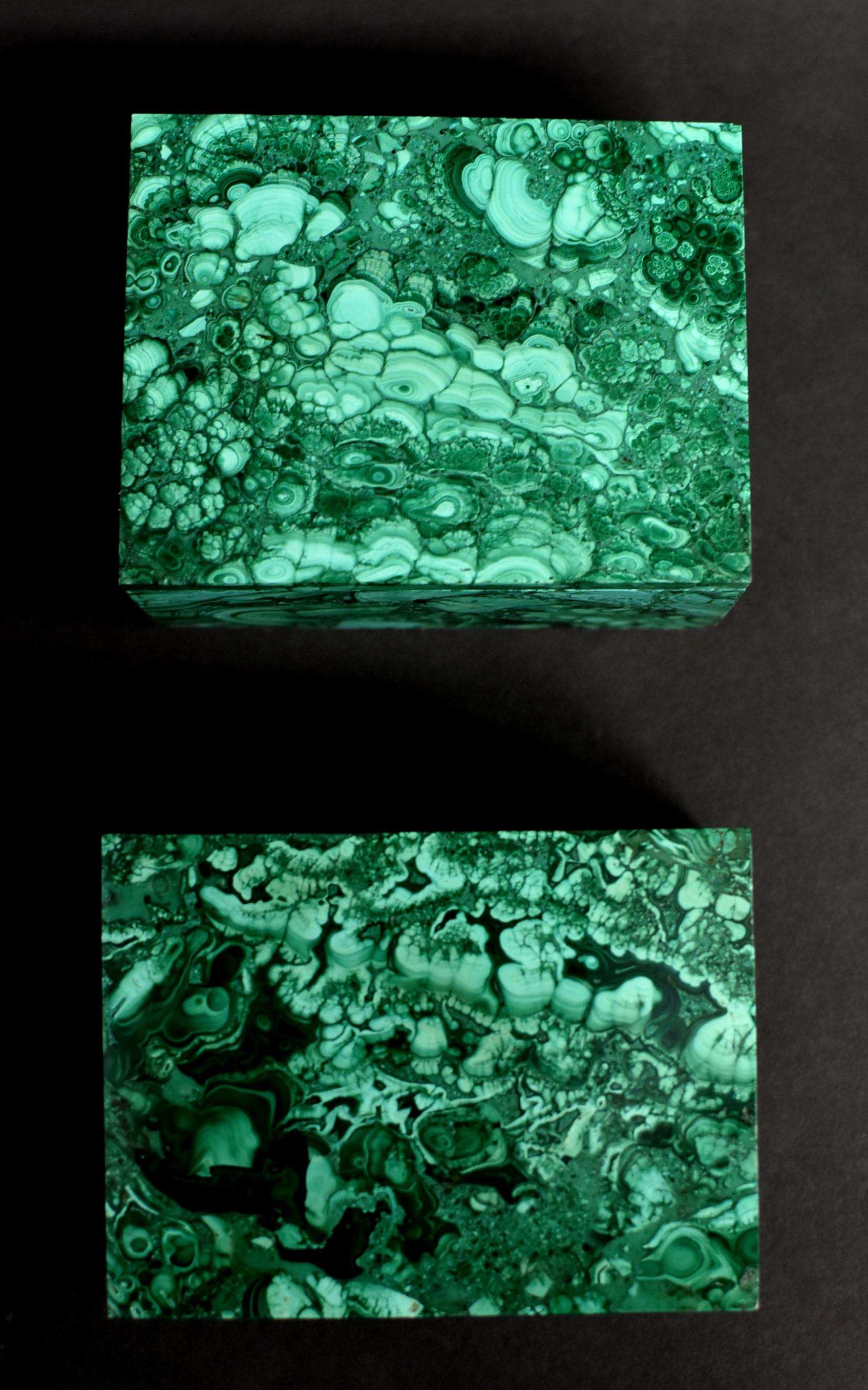 Pair of Natural Malachite Boxes Full Slabs 7