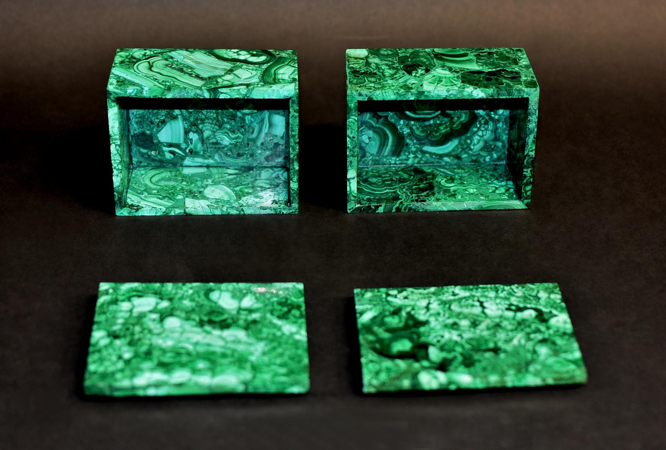 Pair of Natural Malachite Boxes Full Slabs 10