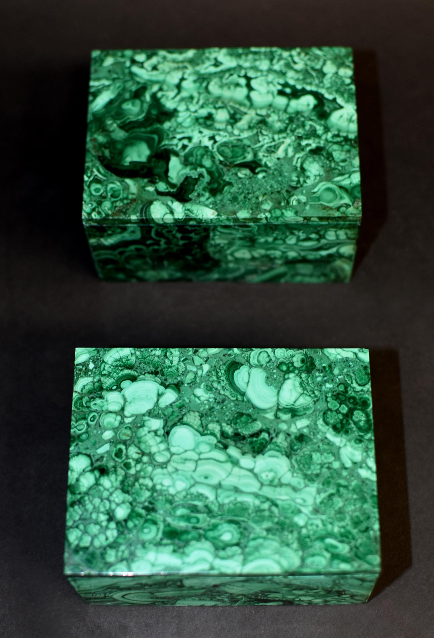 Pair of Natural Malachite Boxes Full Slabs 13