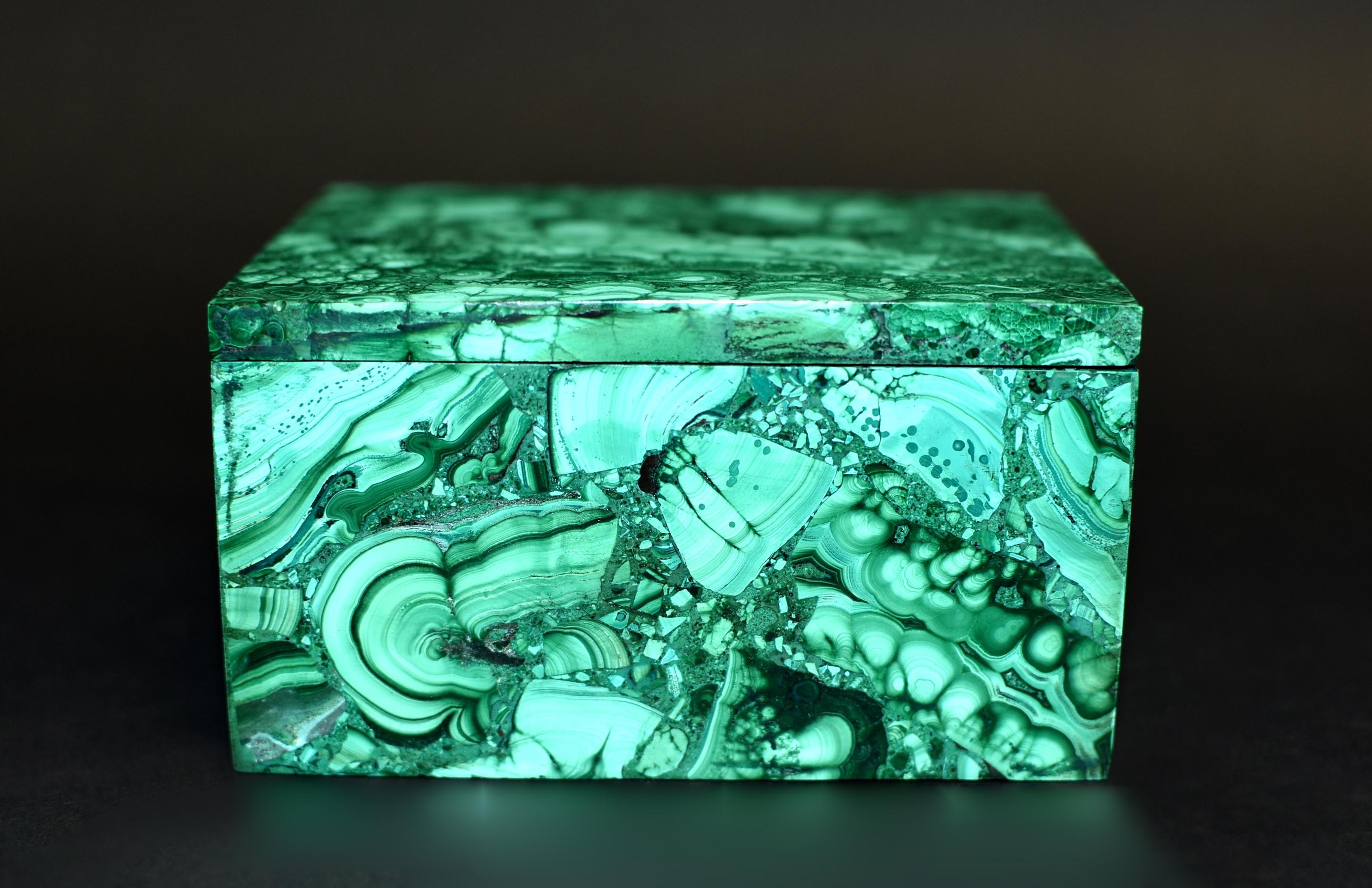 Contemporary Pair of Natural Malachite Boxes Full Slabs