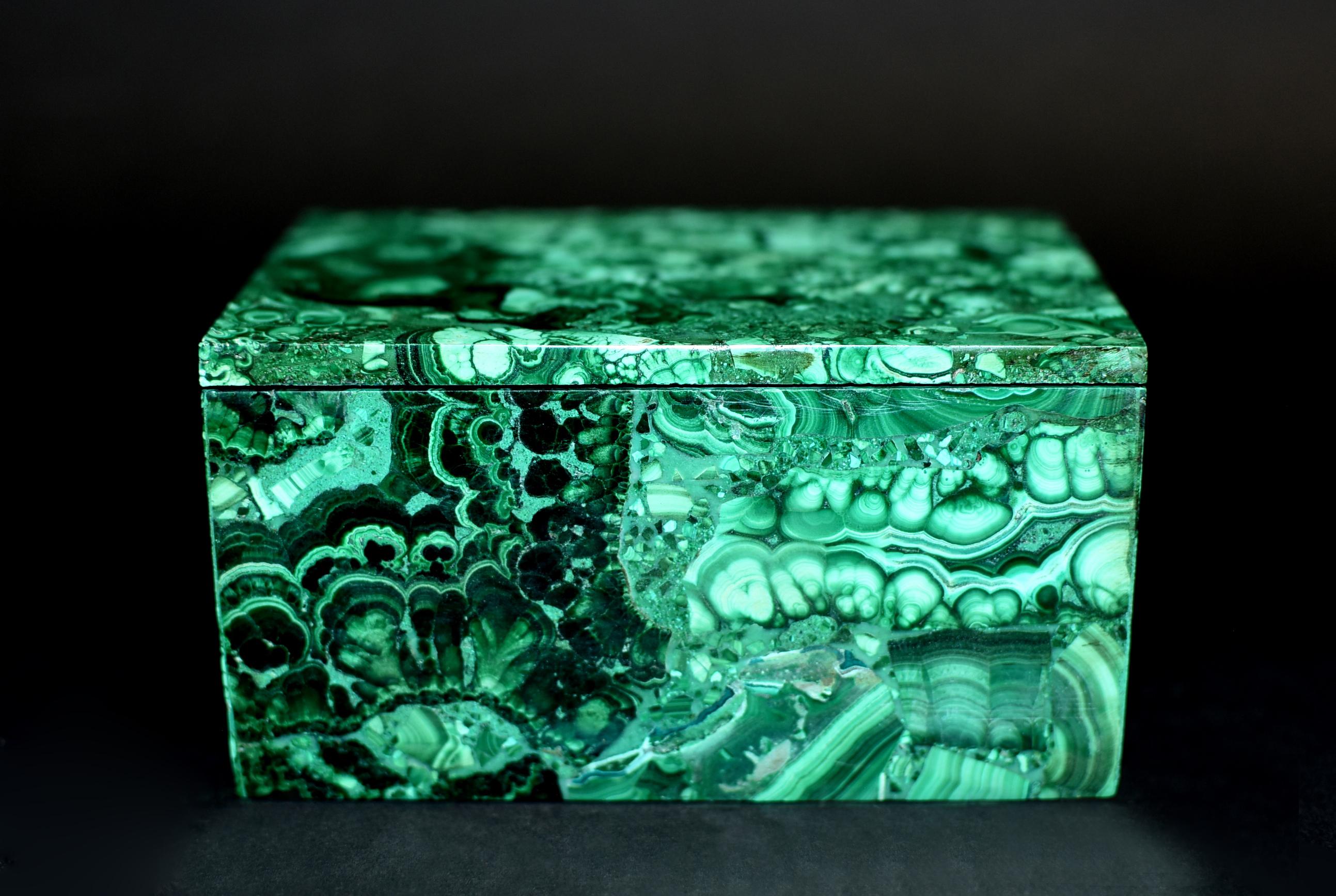 Pair of Natural Malachite Boxes Full Slabs 2