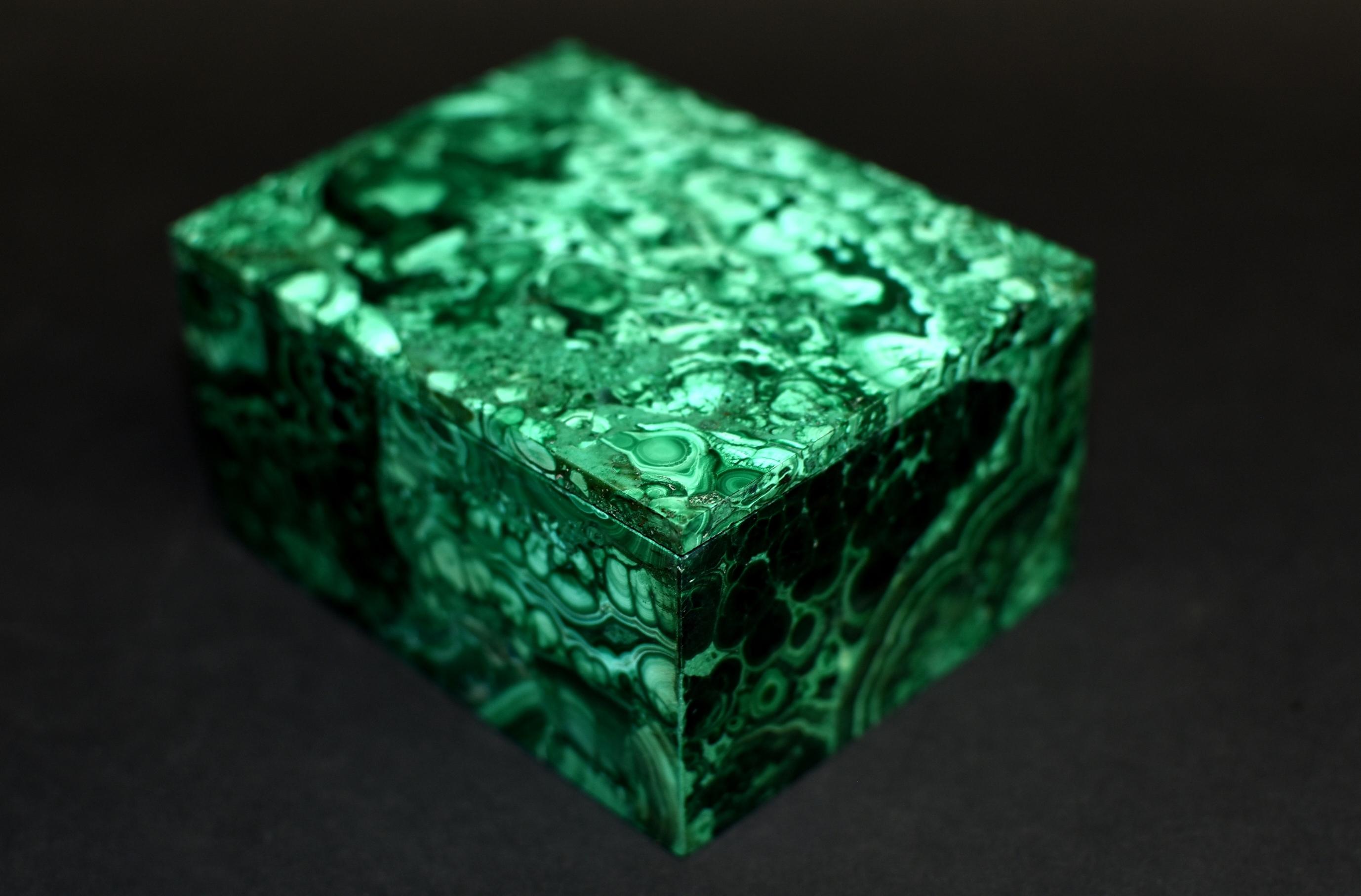 Pair of Natural Malachite Boxes Full Slabs 3