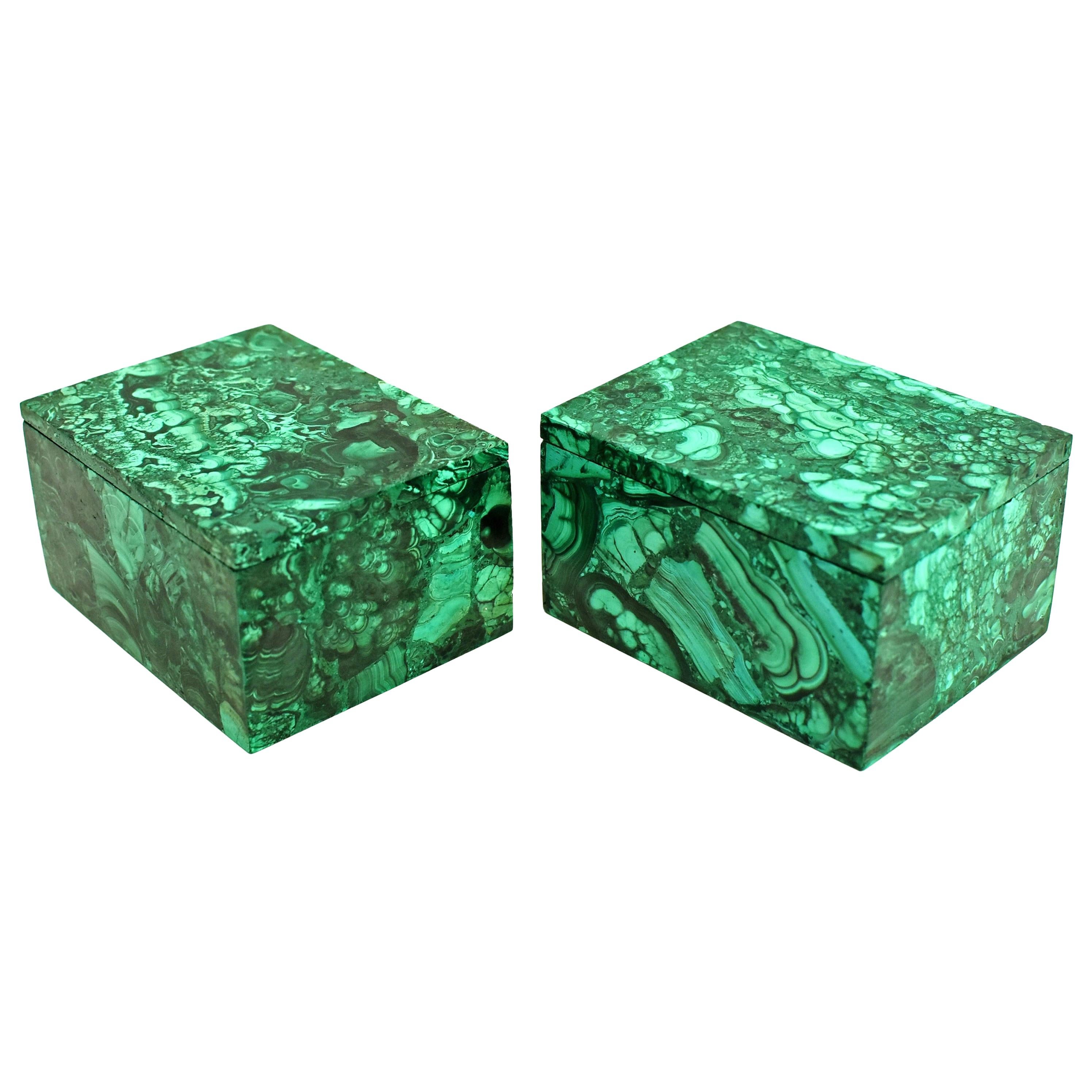 Pair of Natural Malachite Boxes Full Slabs