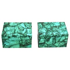 Pair of Natural Malachite Boxes in Full Slabs