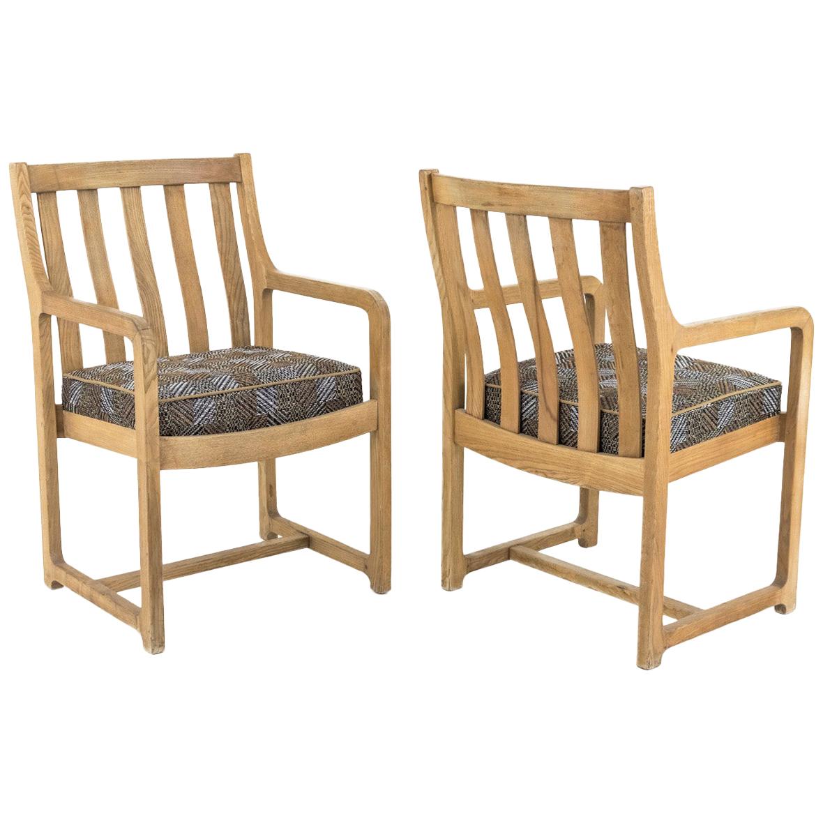 Pair of Natural Oakwood Armchairs, 1950s For Sale