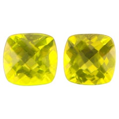 Pair of Natural Peridots — 2.02 Carats Total, Cushion Cut, Vivid Lime Green