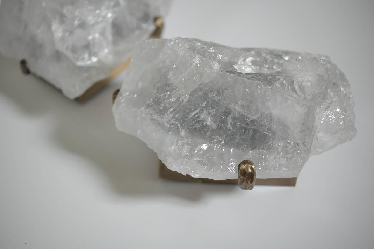 Pair of Natural Rock Crystal Quartz Wall Sconces In Excellent Condition In New York, NY