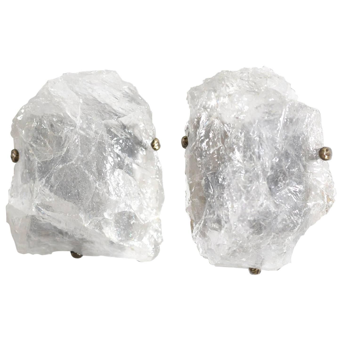  Pair of Natural Rock Crystal Quartz Wall Sconces