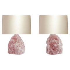Vintage Pair of Natural Rose Quartz Rock Crystal Lamps 