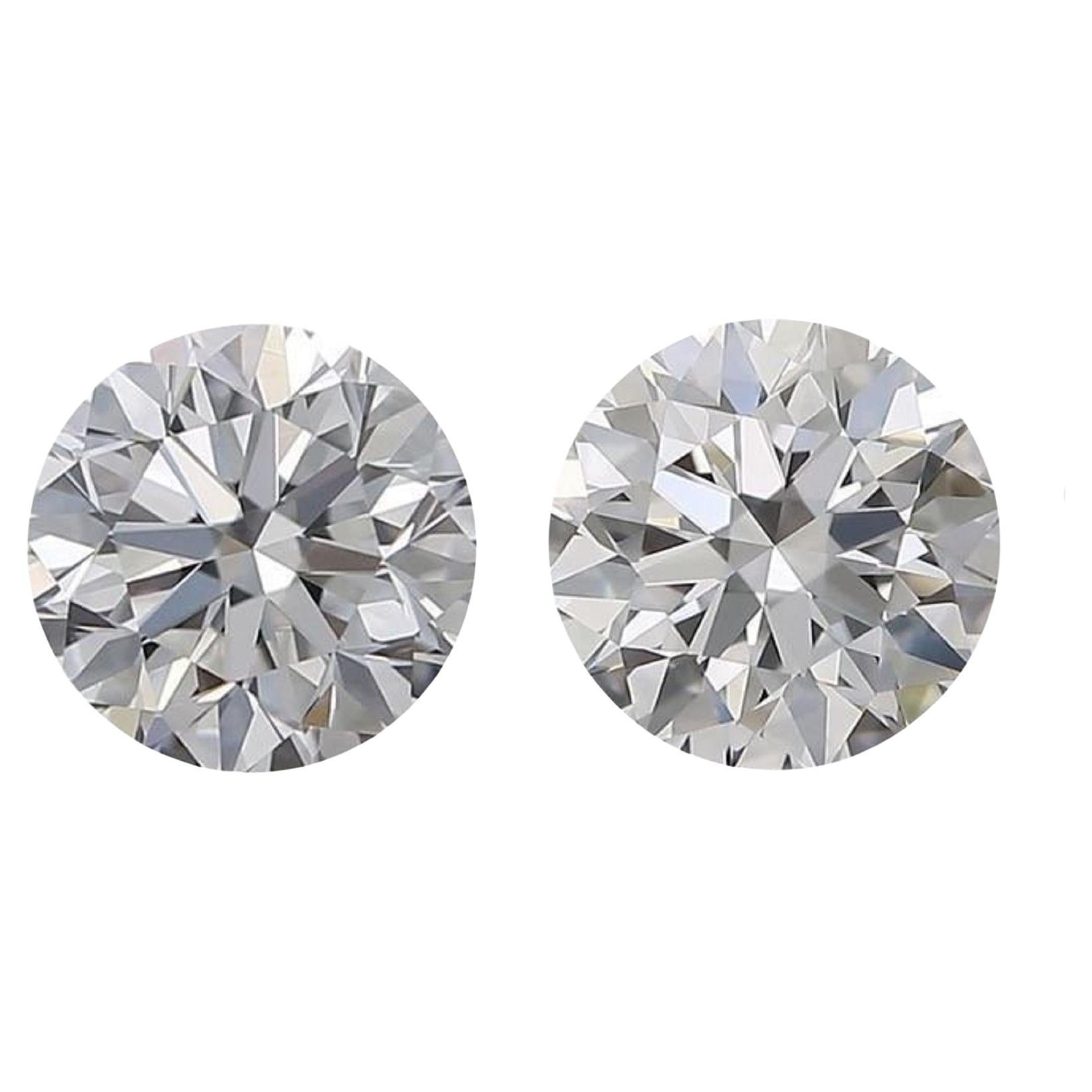 Paire de diamants ronds brillants naturels de 1,00 carat D VVS1, certifis GIA