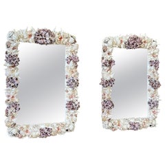 Pair of Natural Sculptural Coastal Handmade Seashell Wall Mirrors
