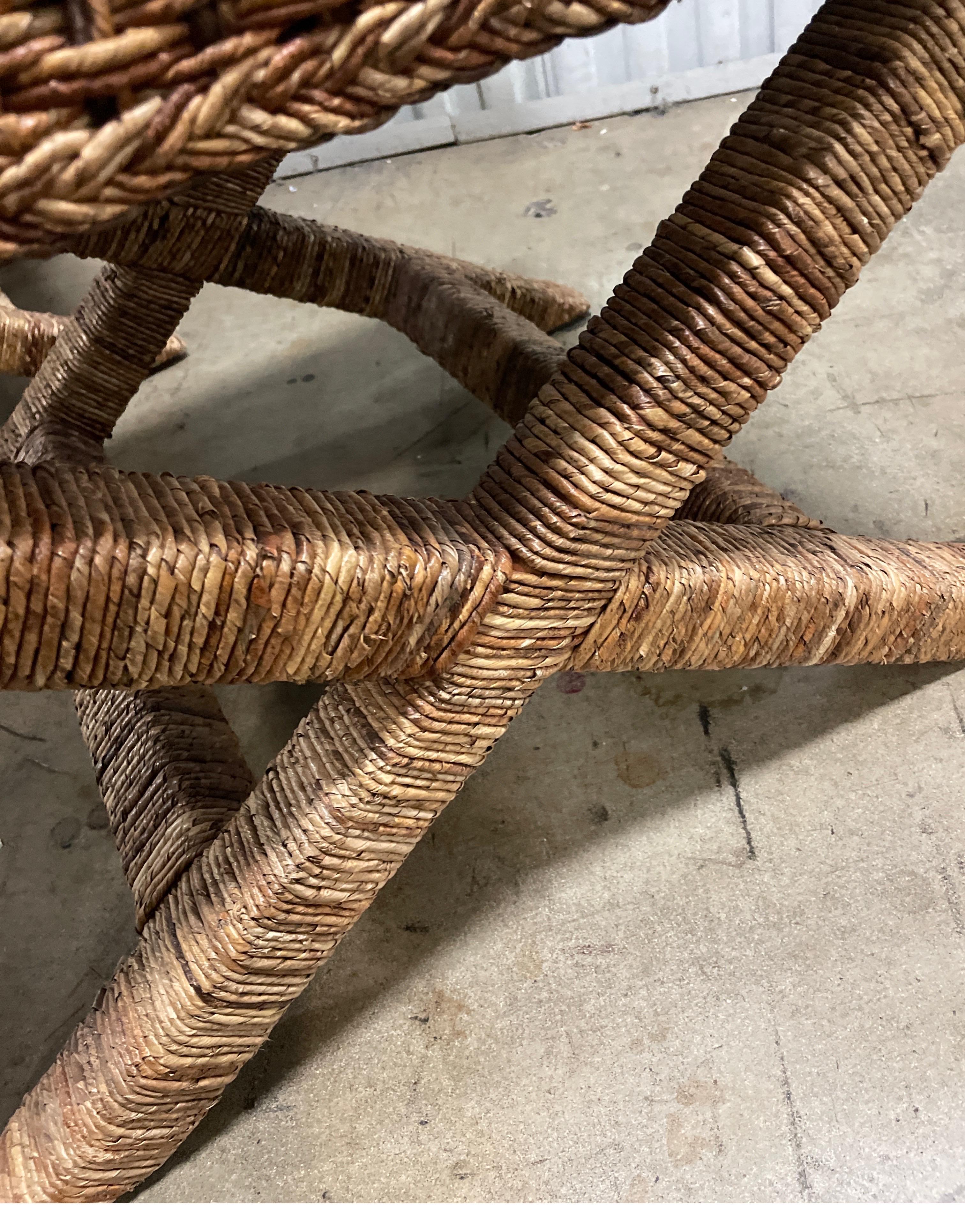 Pair of Natural Seagrass X Benches 3