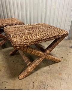 Pair of Natural Seagrass X Benches