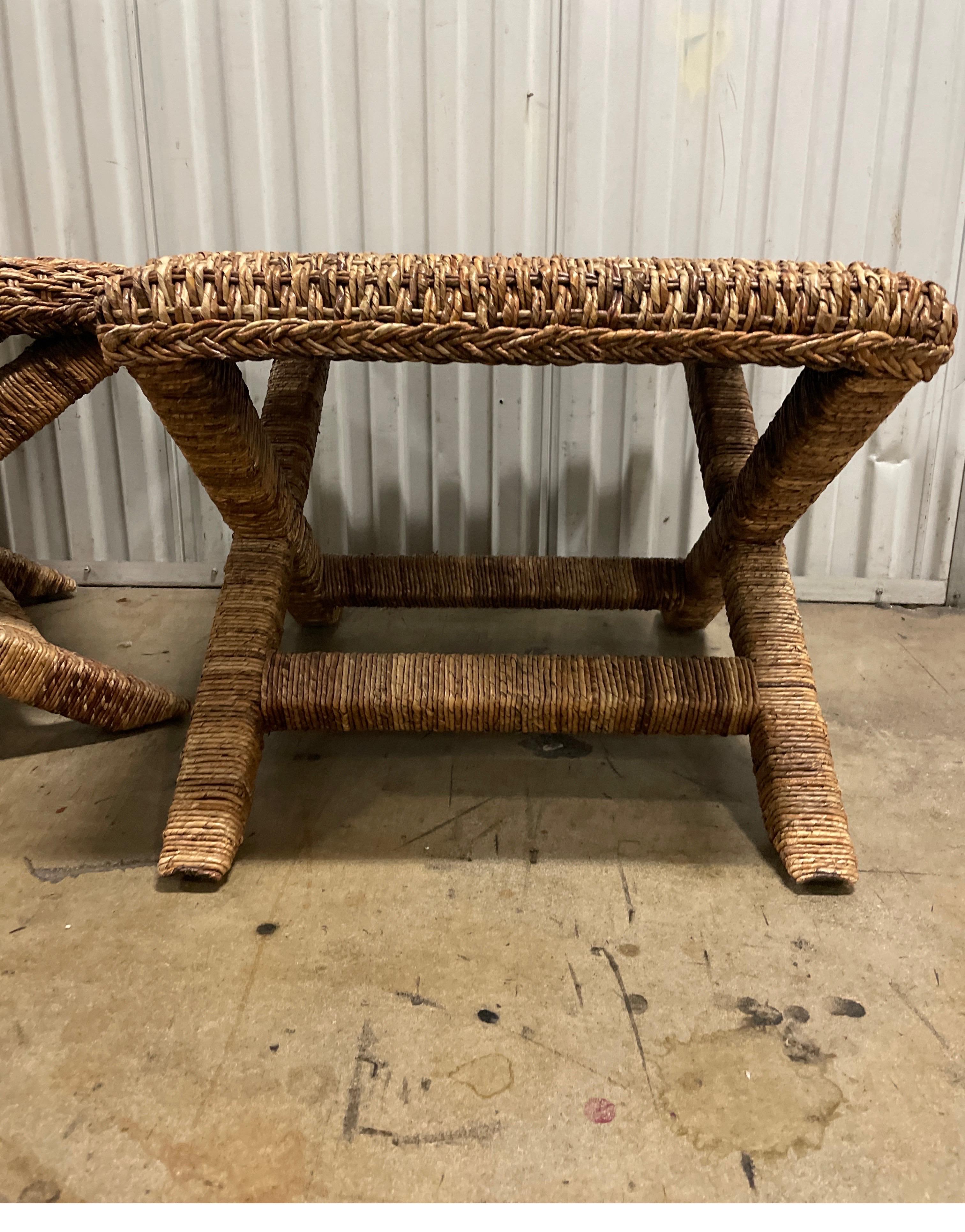 Pair of Natural Seagrass X Benches In Good Condition In West Palm Beach, FL