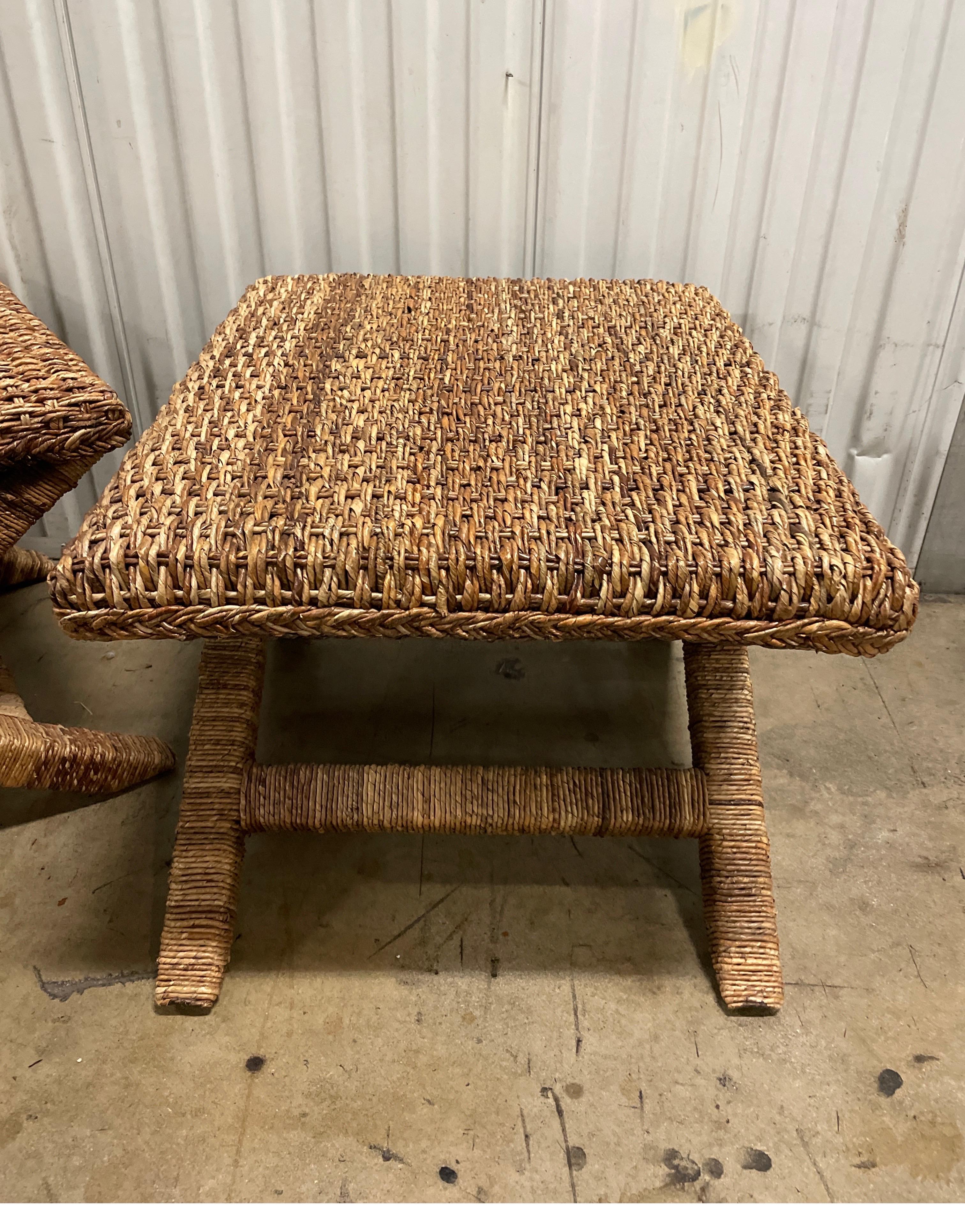 Contemporary Pair of Natural Seagrass X Benches