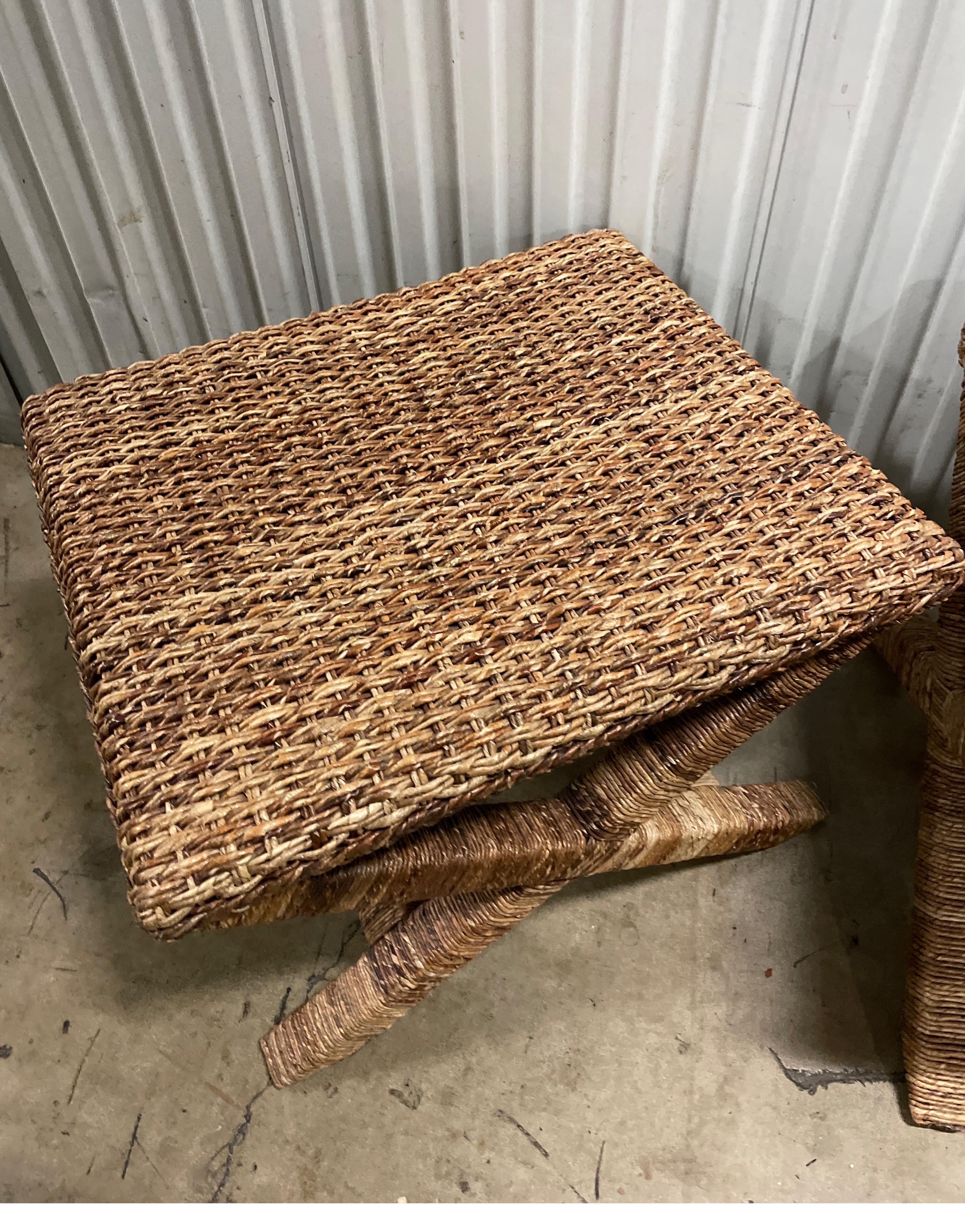 Pair of Natural Seagrass X Benches 2