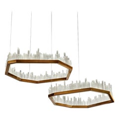 Pair of Natural Selenite Pendant Lamps by Aver