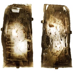 Pair of Natural Smoky Rock Crystal Sconces by Phoenix