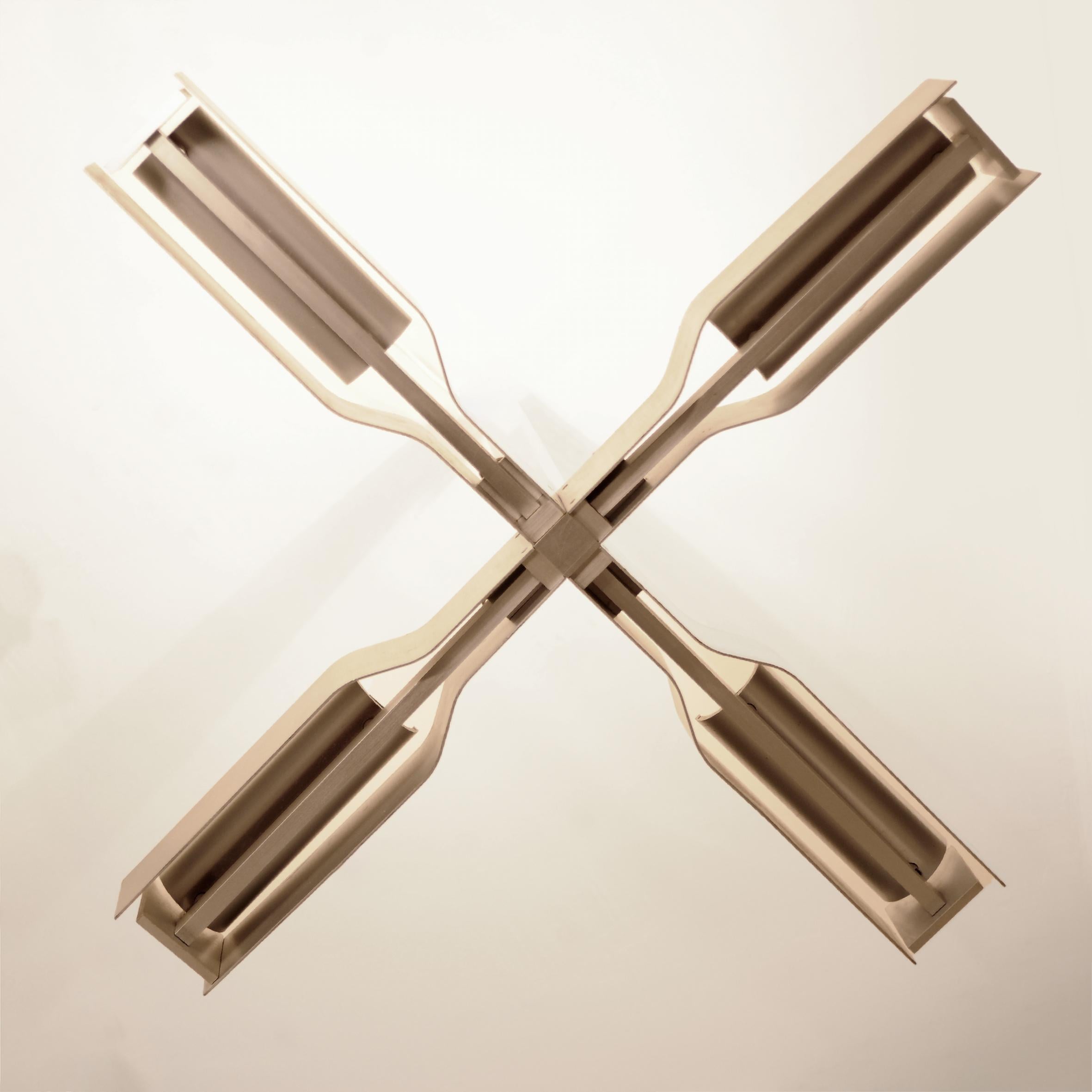 Mid-Century Modern Pair of natural tone anodized aluminum chandeliers, 1970. by César Putzeys For Sale
