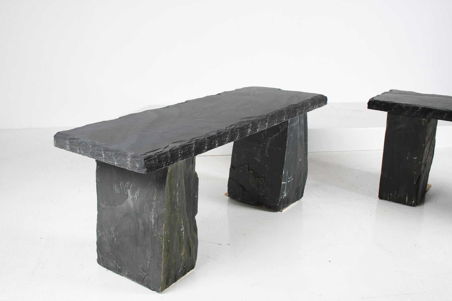 Pair of Natural Wabi Sabi Stone Garden Bench Seats – Riven Welsh Slate 7