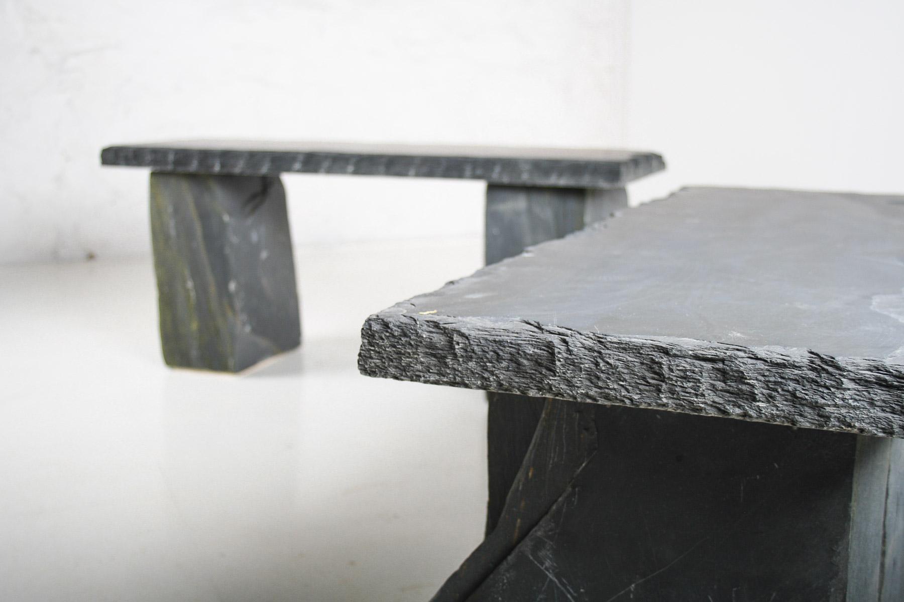 Pair of Natural Wabi Sabi Stone Garden Bench Seats – Riven Welsh Slate 9