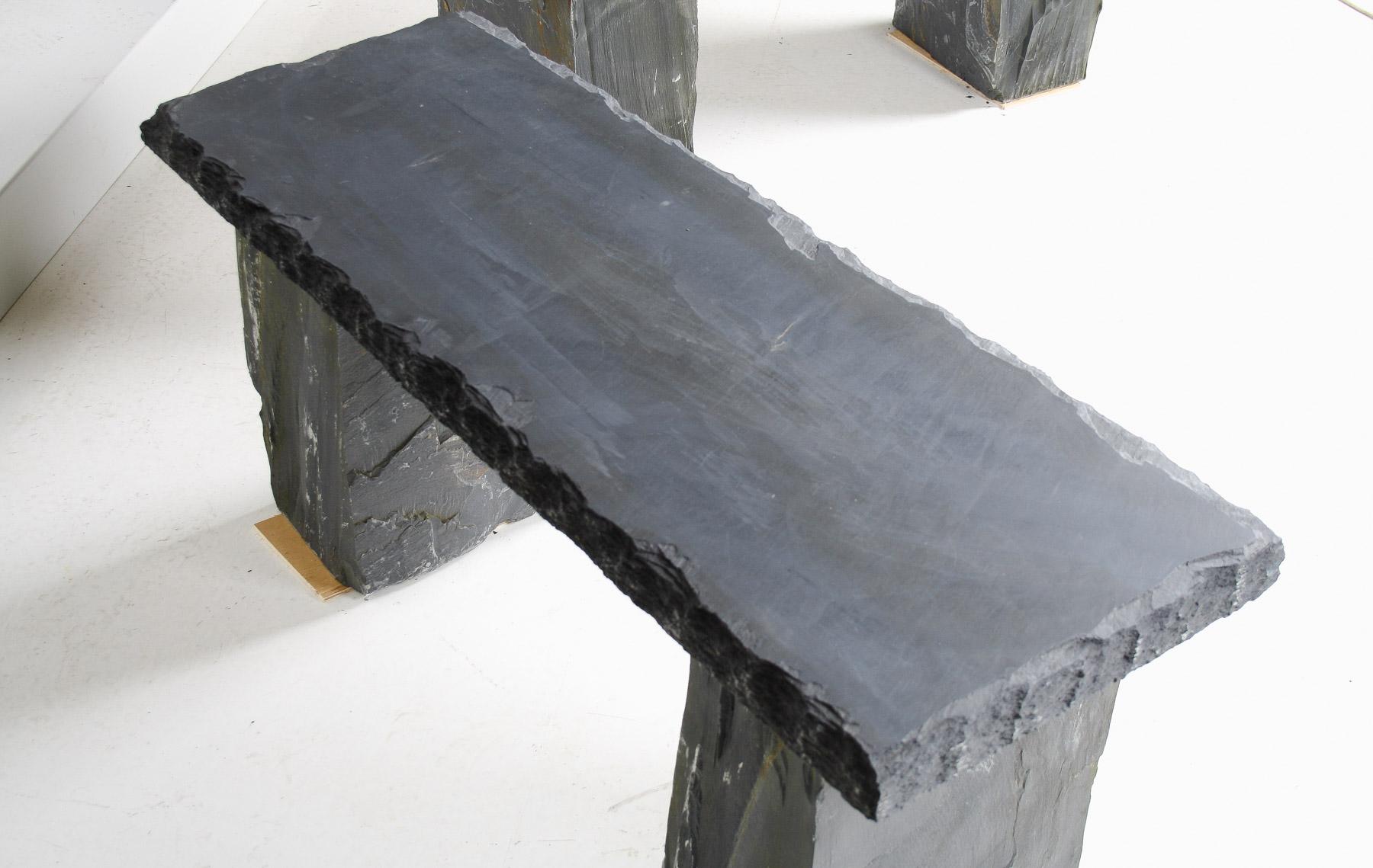 Pair of Natural Wabi Sabi Stone Garden Bench Seats – Riven Welsh Slate 10