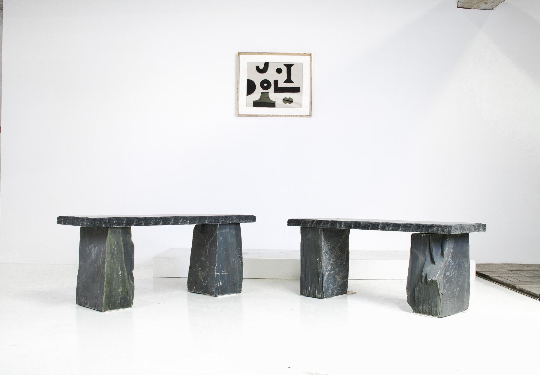 Other Pair of Natural Wabi Sabi Stone Garden Bench Seats – Riven Welsh Slate