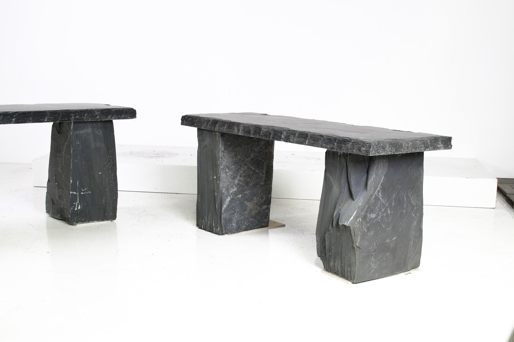 Pair of Natural Wabi Sabi Stone Garden Bench Seats – Riven Welsh Slate 1