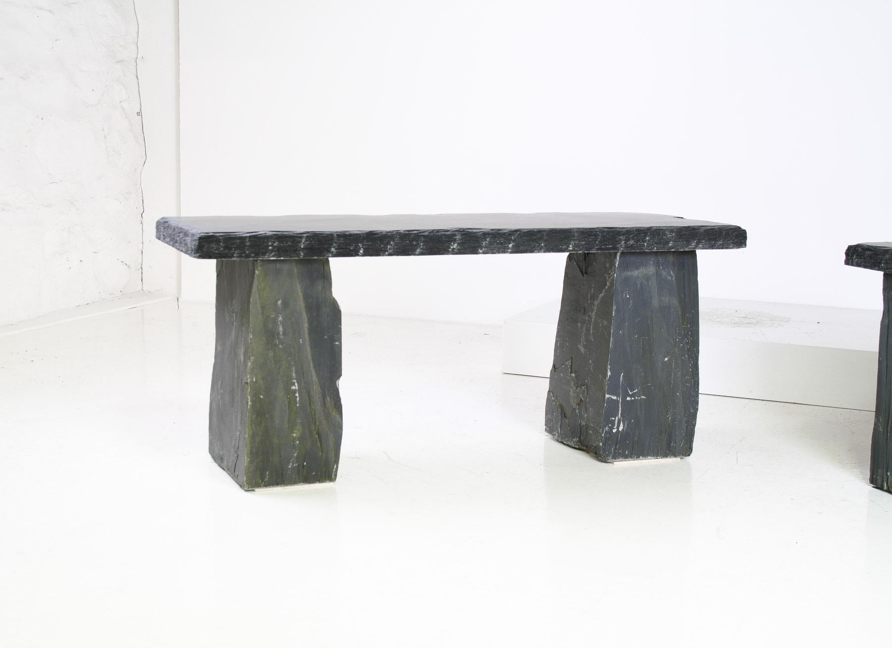 Pair of Natural Wabi Sabi Stone Garden Bench Seats – Riven Welsh Slate 2
