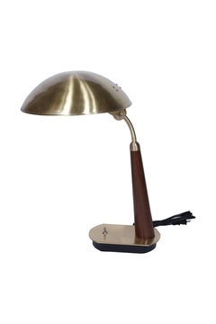 Paar nautische Schreibtischlampen aus Messing und Teakholz oder Tischlampen