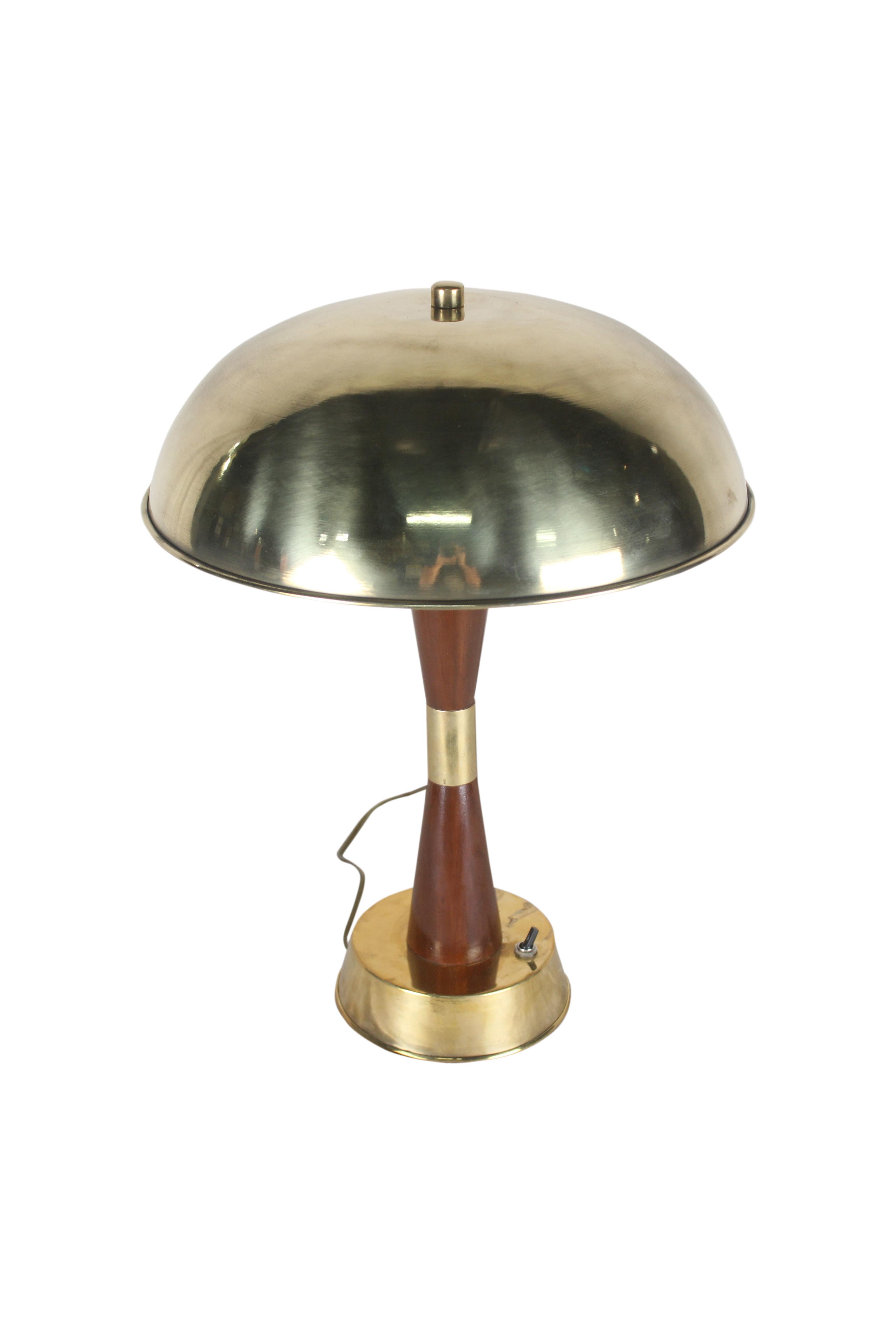 Pair of Nautical Brass and Teak Table Lamps from Ship's Stateroom In Good Condition In Nantucket, MA
