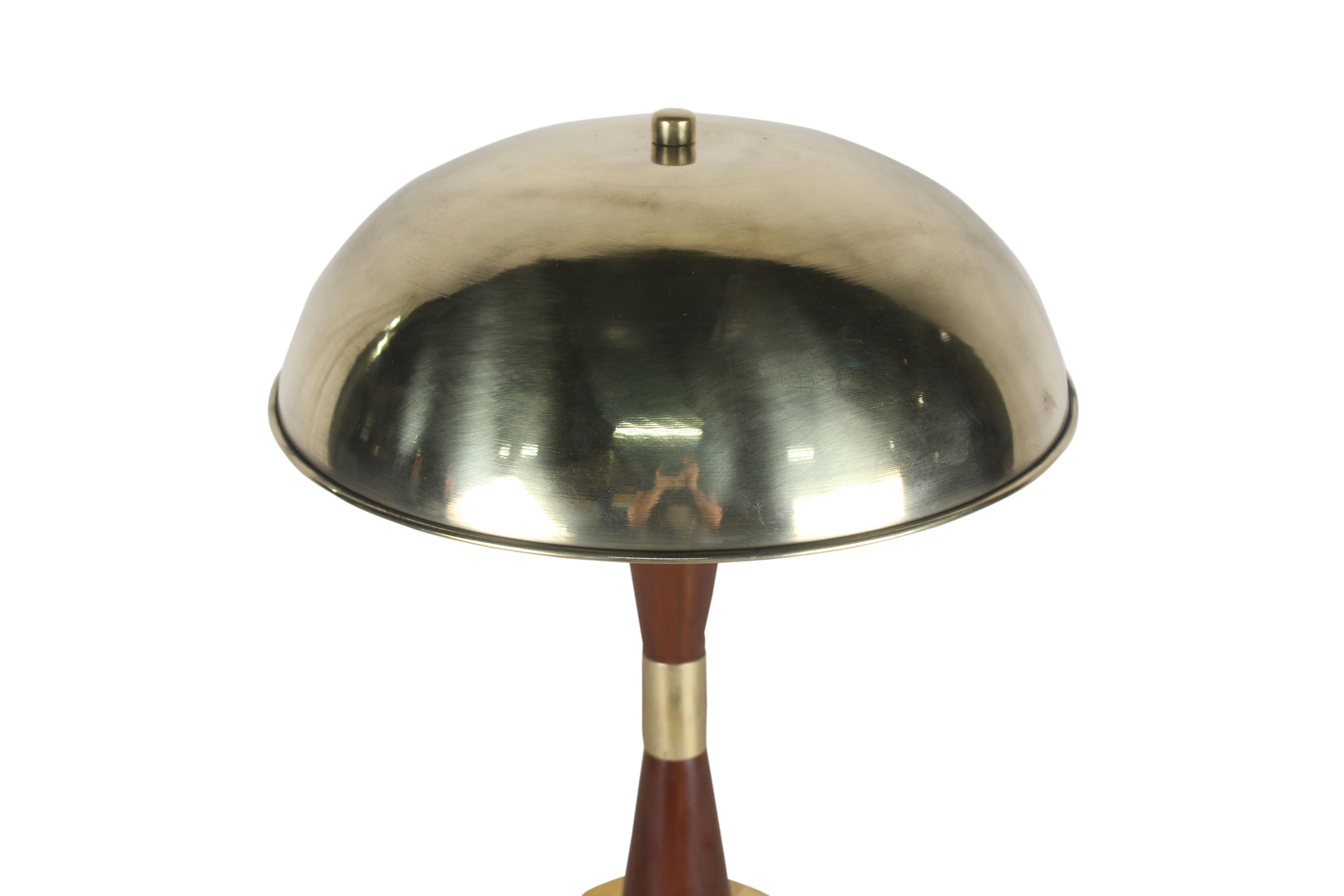 20th Century Pair of Nautical Brass and Teak Table Lamps from Ship's Stateroom