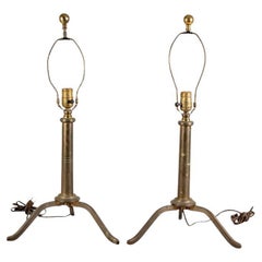Pair Of Nautical Brass Collapsible Tripod Stands, Mounted As Lamps