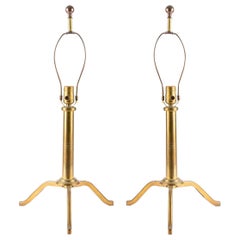 Pair of Nautical Brass Collapsible Tripod Stands Re-Configured as Lamps