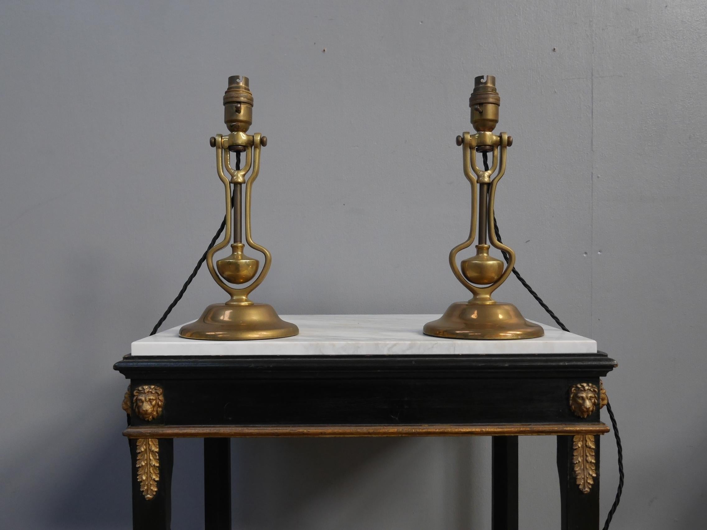 Pair of Nautical Brass Gimbal Lamps c1920 For Sale 1