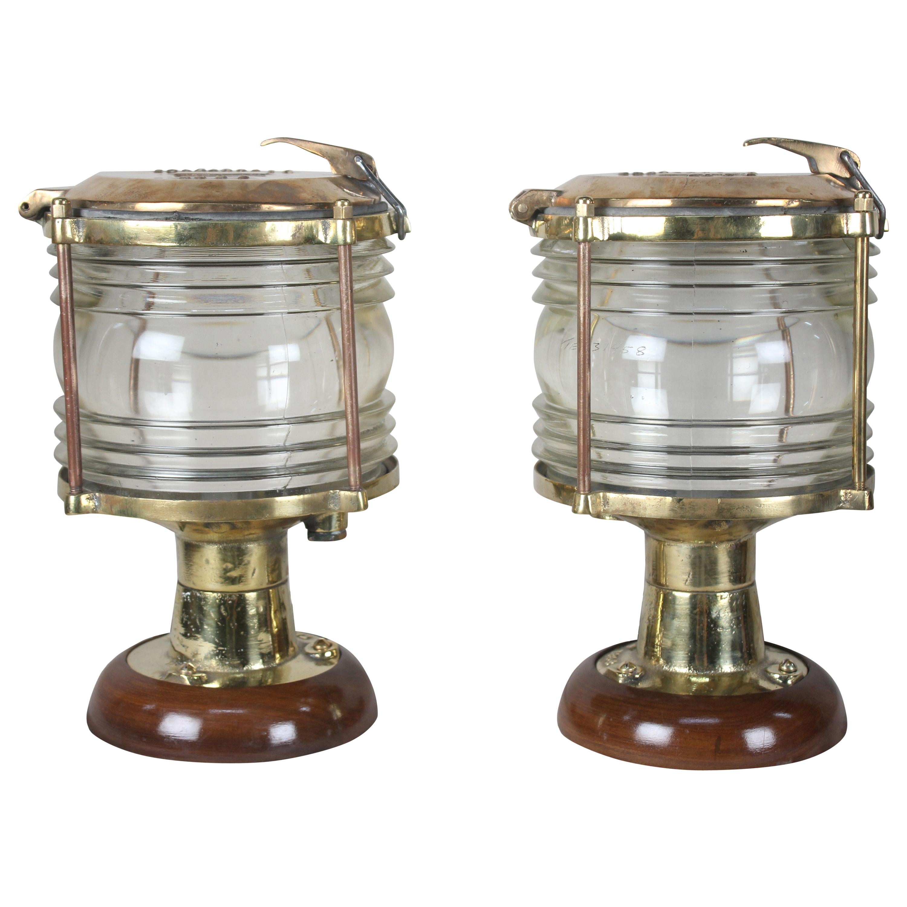 Pair of Nautical Brass Ship's Post Lights, 1970s