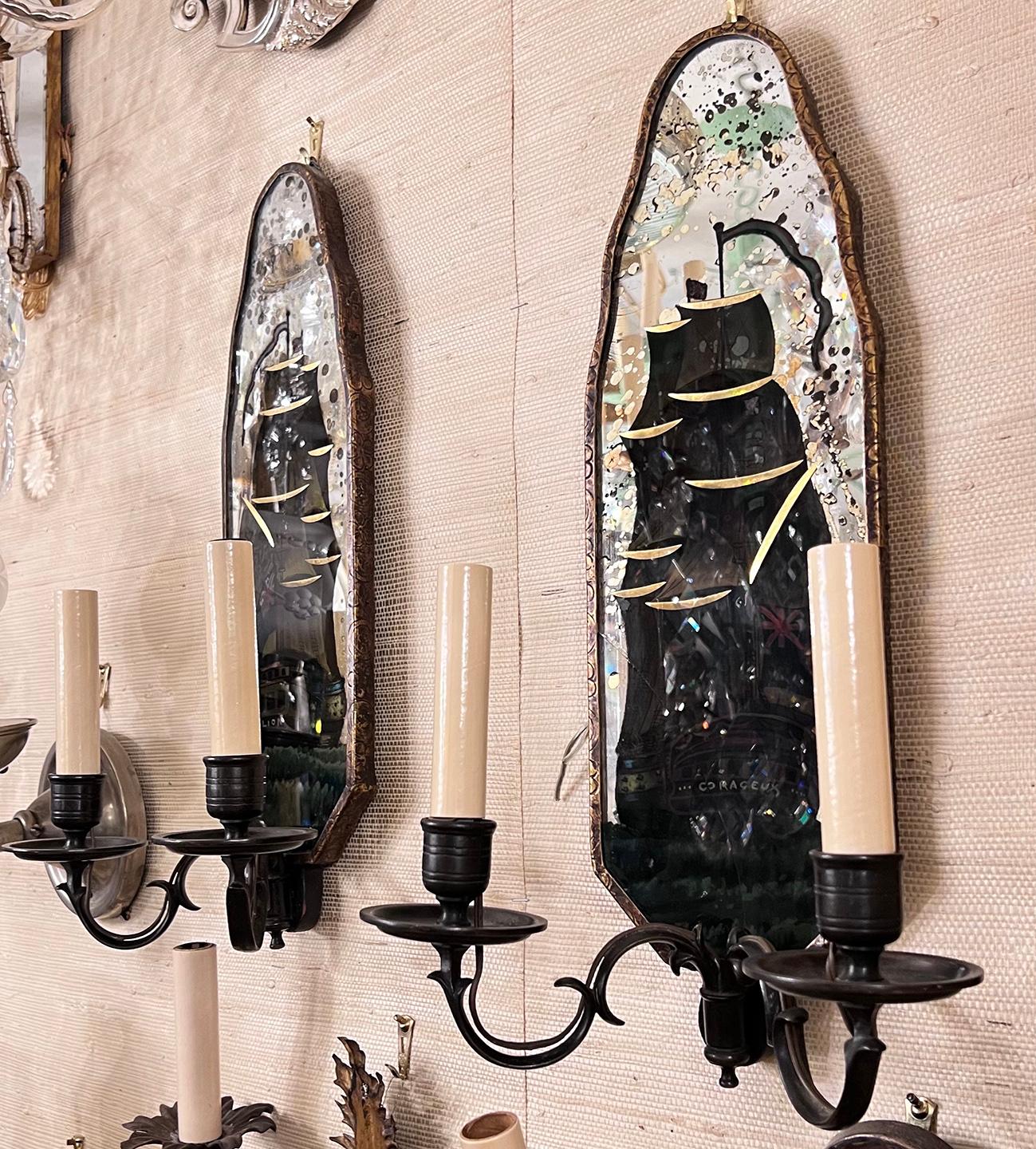 Mirror Pair of Nautical Sconces For Sale